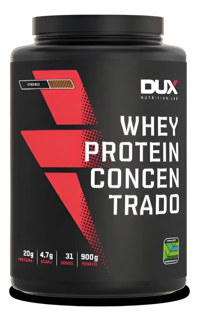 Embalagem de Whey Protein Concentrado DUX, sabor Butter Cookies, 900 g.