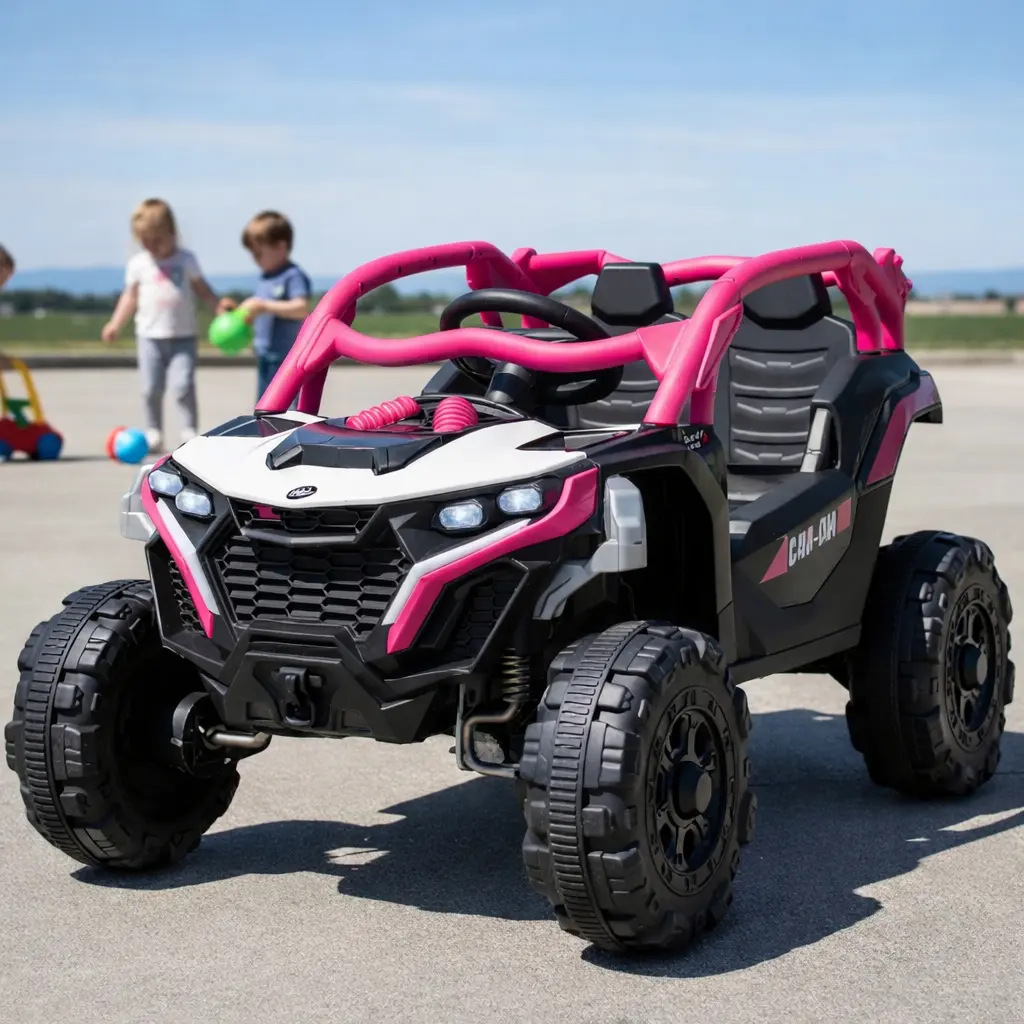 Quadriciclo elétrico infantil Brinq Kids UTV rosa com detalhes pretos