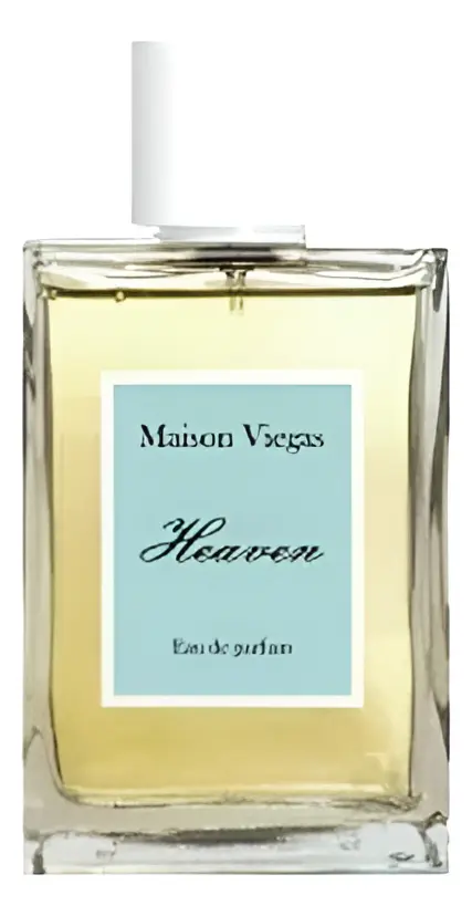 Frasco do perfume Heaven Maison Viegas com rótulo azul e tampa branca