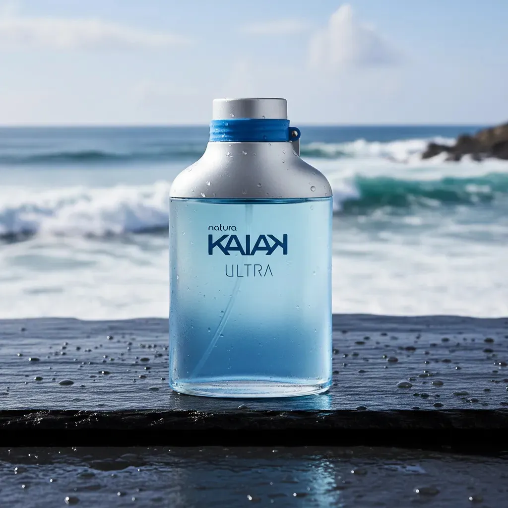 Frasco azul do desodorante colônia Natura Kaiak Ultra 100 mL — outra vista do produto