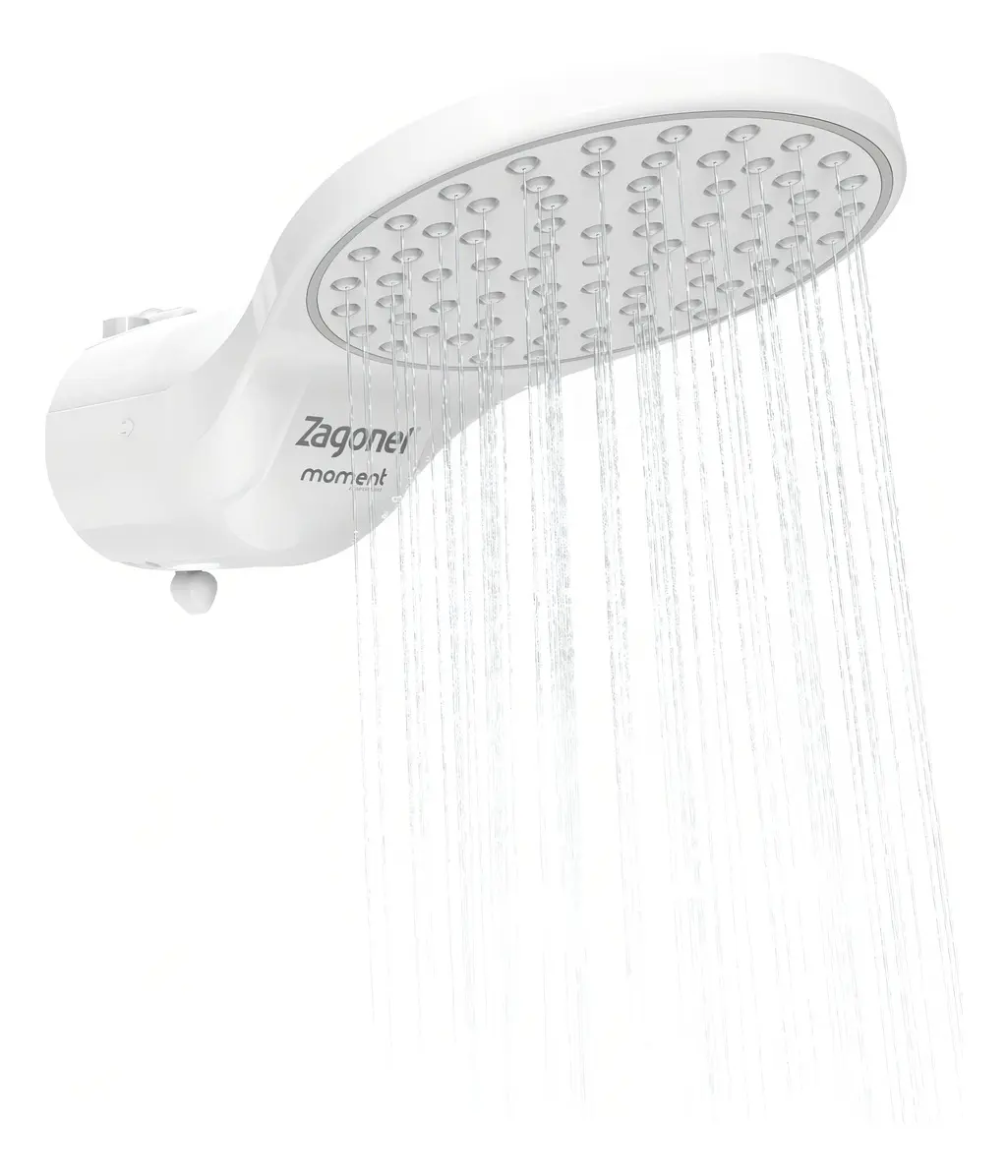 Ducha Zagonel Moment branca, com espalhador circular e seletor de quatro temperaturas