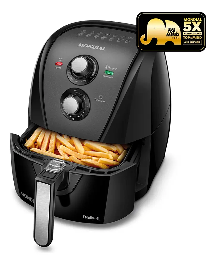 Air fryer Mondial AFN-40-BFT preta de 4 litros com gaveta aberta