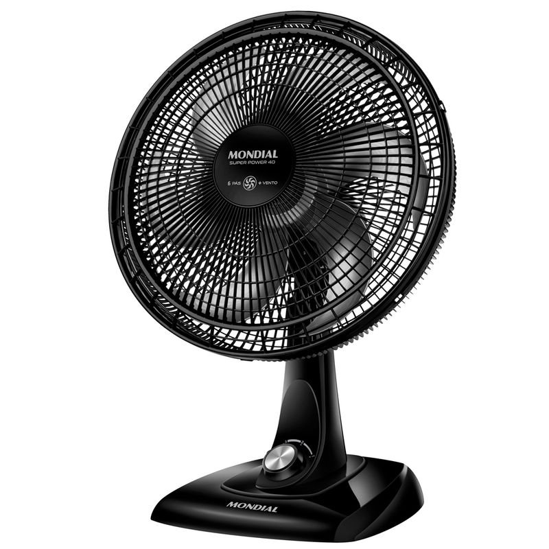 Ventilador de mesa Mondial VSP-40-B preto com seis pás e seletor prateado