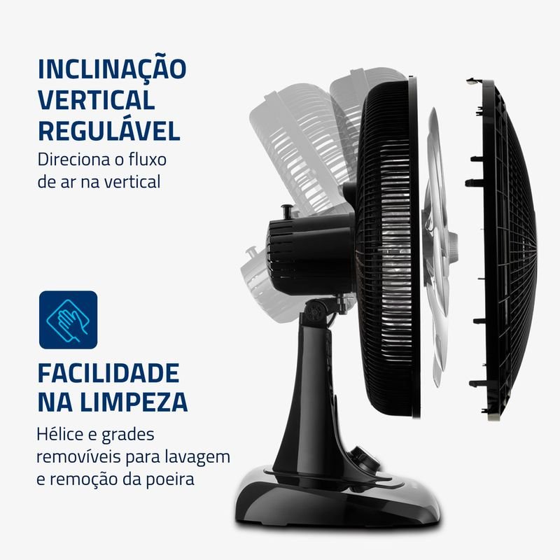 Ventilador de mesa Mondial VSP-40-B preto com seis pás e seletor prateado — outra vista do produto
