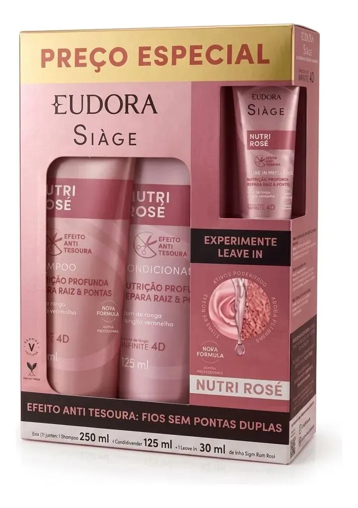 Kit Eudora Siàge Nutri Rosé shampoo 250 ml, condicionador 125 ml e leave-in 30 ml