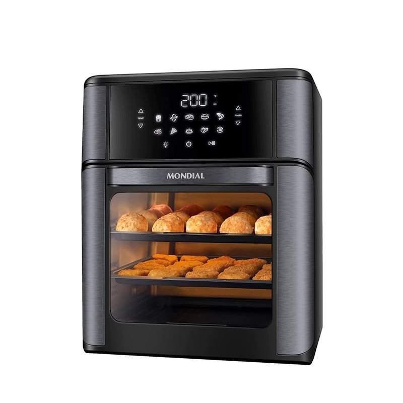 Air fryer forno Mondial AFON-12L-BG preta com painel digital e visor frontal