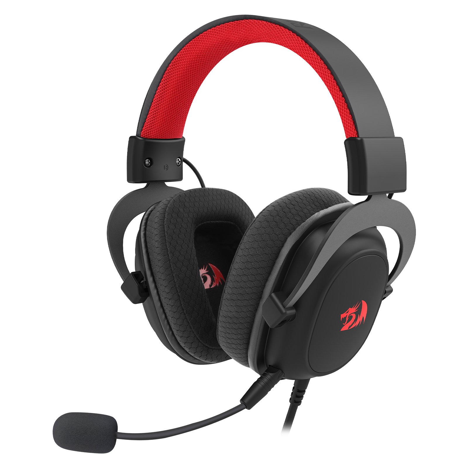 Headset Redragon Zeus Lite H510-LT preto com microfone removível e interior vermelho no arco