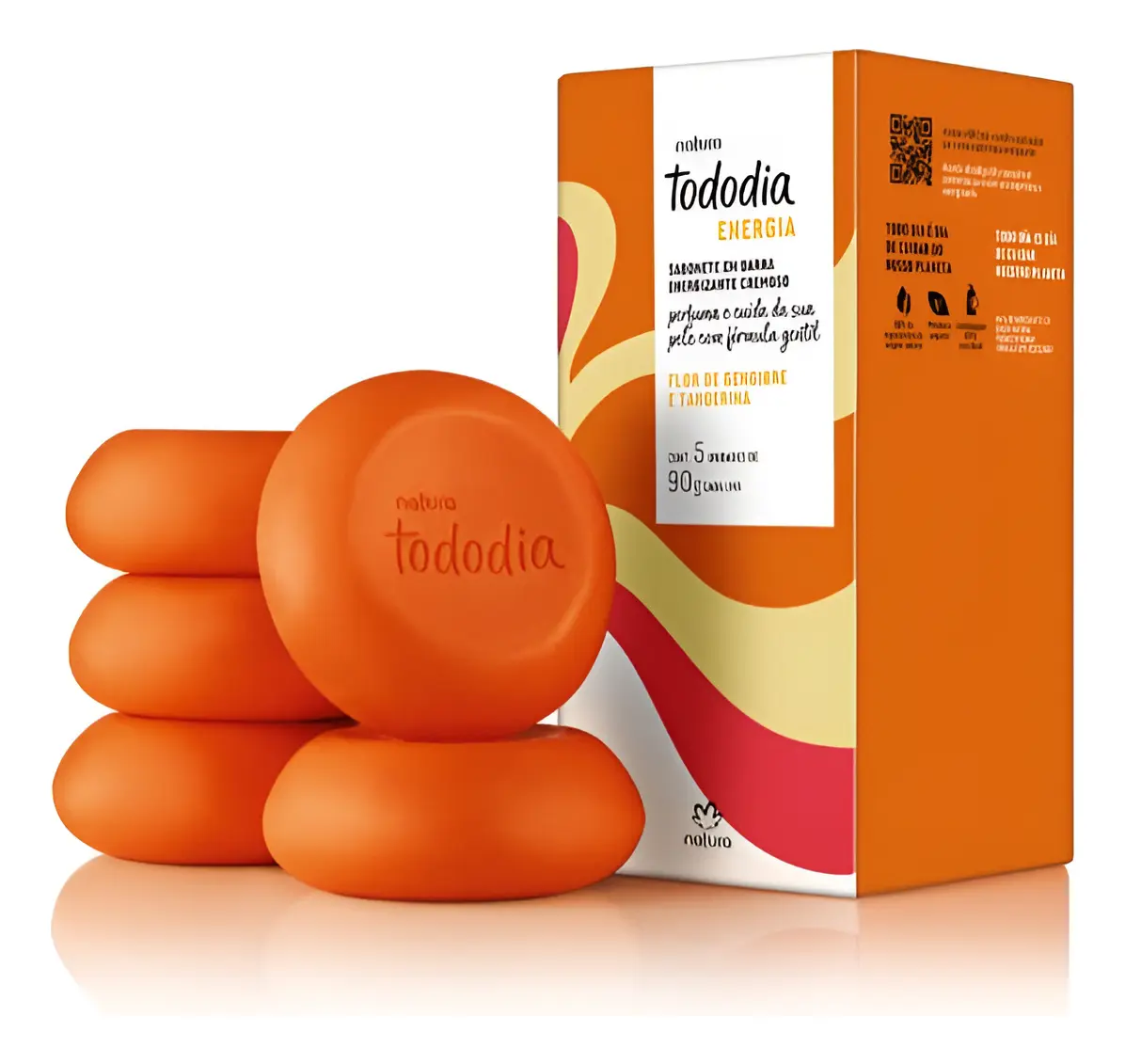 Cinco sabonetes Natura Tododia Flor de Gengibre e Tangerina de 90 g