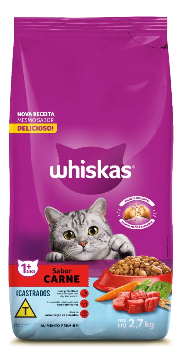 Ração Whiskas Carne para gatos adultos castrados 2,7 kg