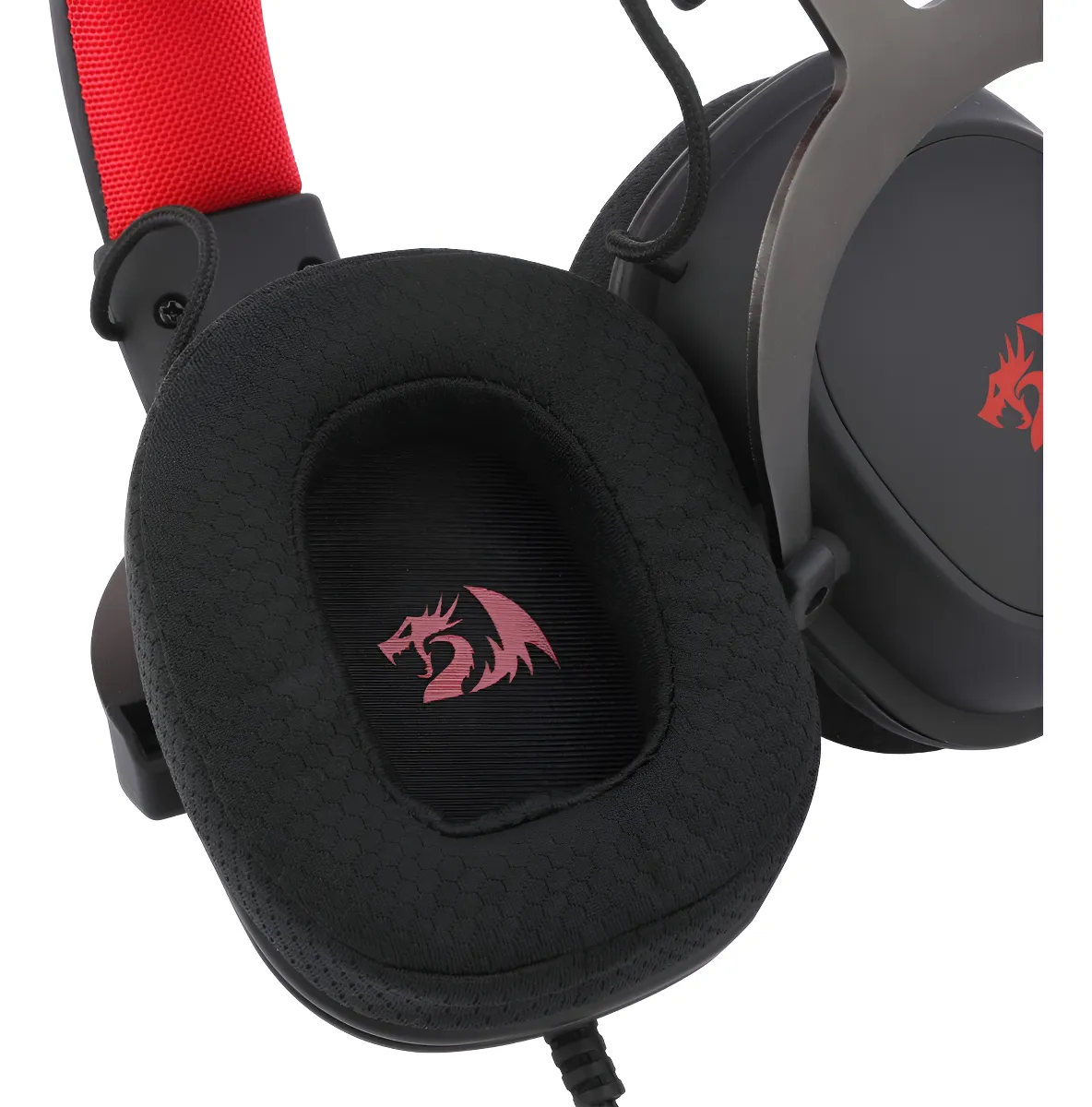 Headset Redragon Zeus Lite H510-LT preto com microfone removível e interior vermelho no arco — outra vista do produto